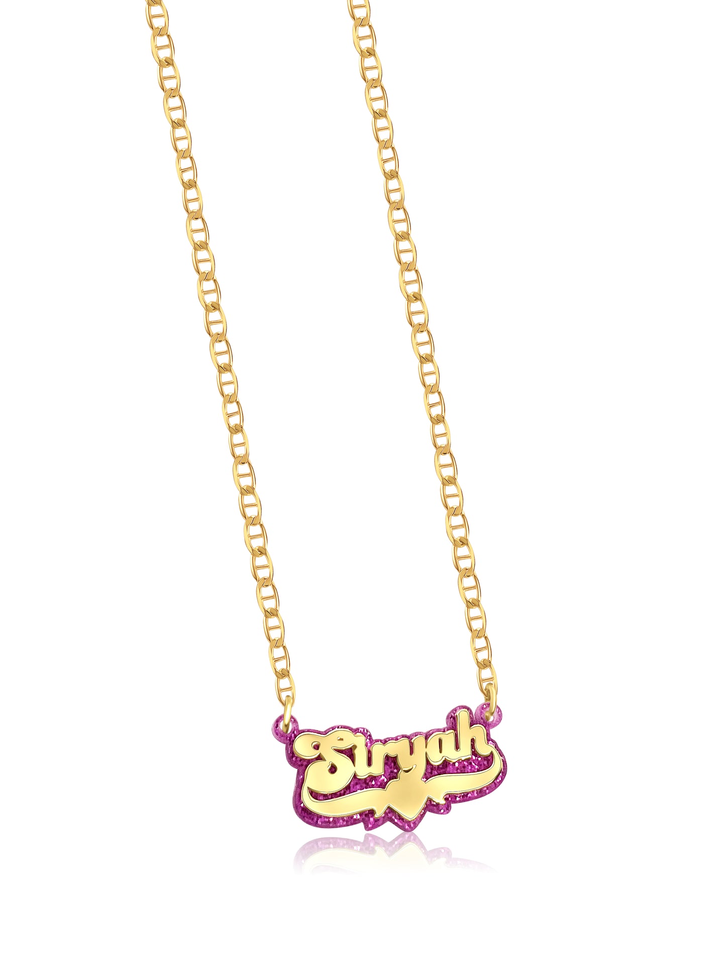 Double Layer Purple Acrylic Two Tone Custom Gold Plated Name Necklace