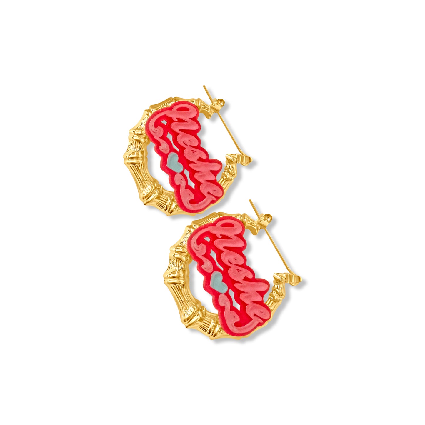 Double Plate Acrylic Pink Personalized Bamboo Earrings