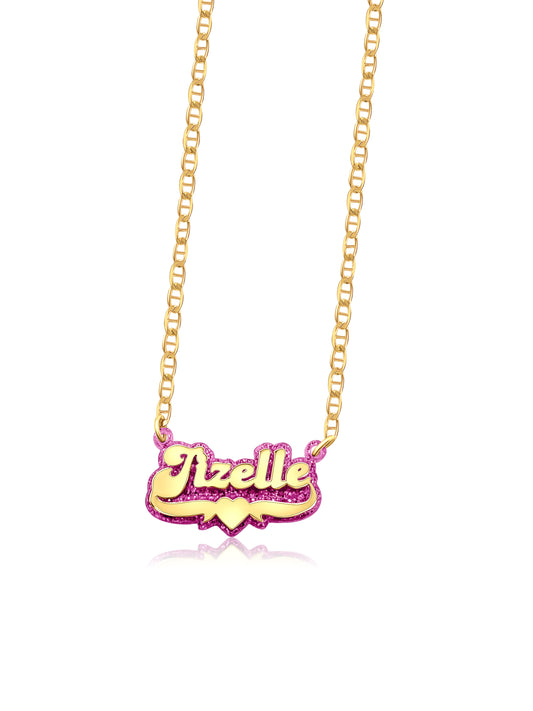 Double Layer Purple Acrylic Two Tone Custom Gold Plated Name Necklace