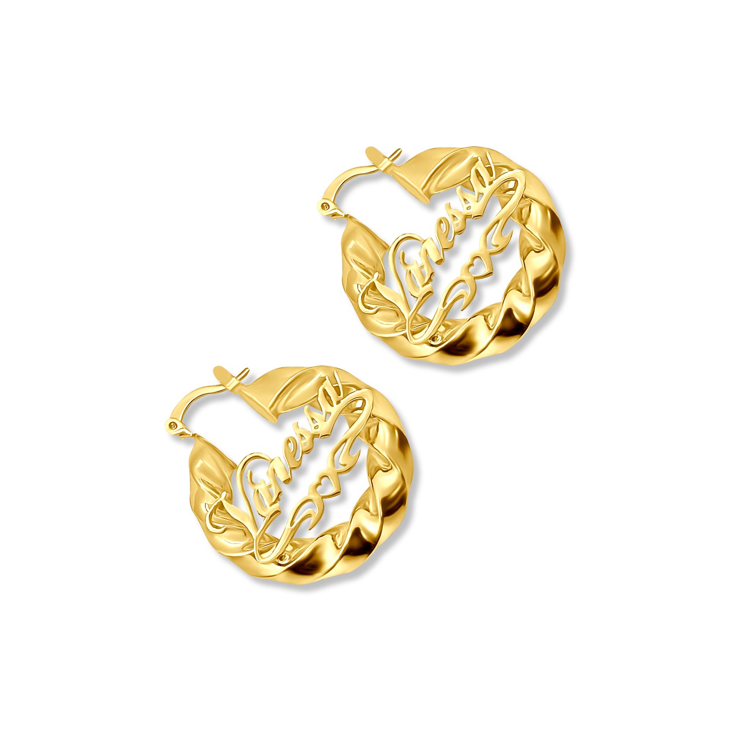 Gold Twisted Personalized Custom Hoop Heart Earrings